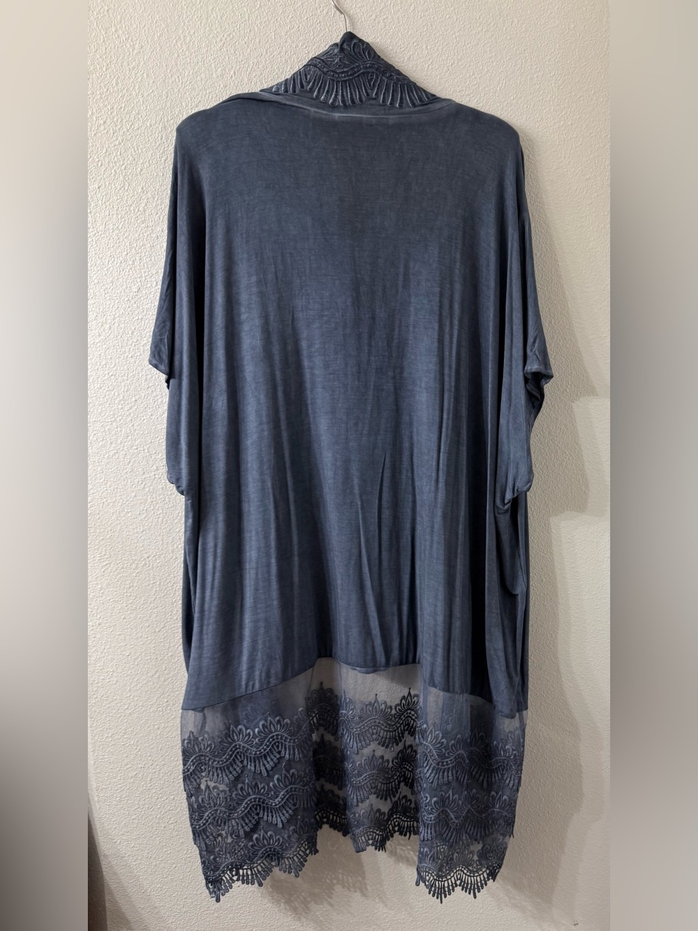 POL Slate Blue Embroidered Lace Duster Cardigan Boho Oversized XLG Kimono - Picture 4 of 7